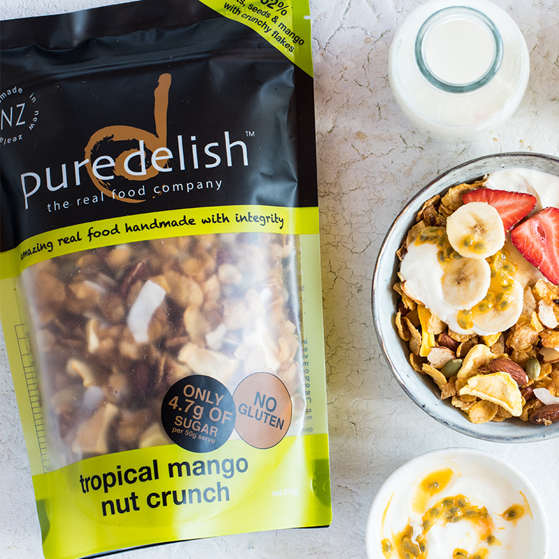 Pure Delish mango nut brittle crafted handmade cereal 375g