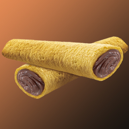 Hazelnut and cocoa cream filled snack