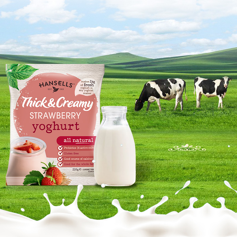 Hansells yogurt powder, wild strawberry flavor 220g