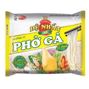 De Nhat rice noodle clam flavor/chicken flavor with lemon leaf/panda cake crab  65gr 