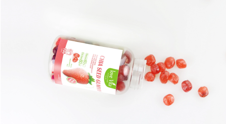 Health Confectionery Strawberry Taste Casing Chia Seed Gummy Candy