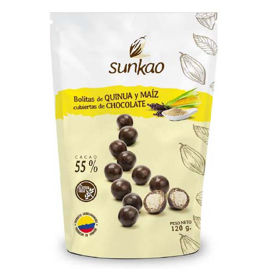 Ball of quinua and corn covered with milk chocolate, Healthy snack 100% Ecuatorian 35g/120g