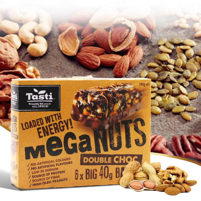Tasti meganuts super large double chocolate nut energy bar 240g