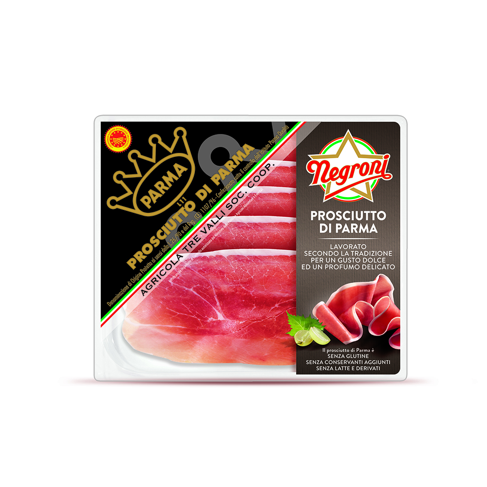 Parma Ham P.D.O. Sliced Dry Cured Ham 100% Italy Negroni Instant food Processed Meat