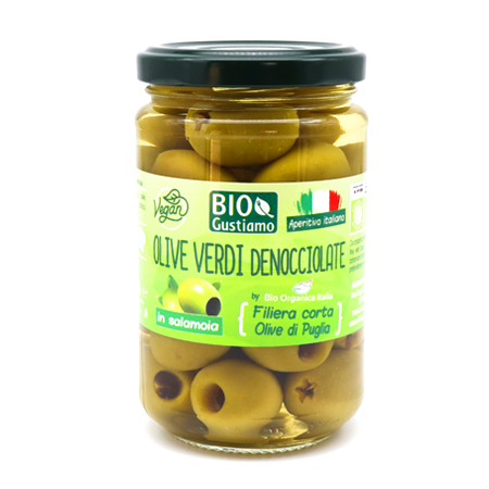 Organic Pitted Green Olives in Brine Pitted Green Olive Glass Jar Condiment 280g