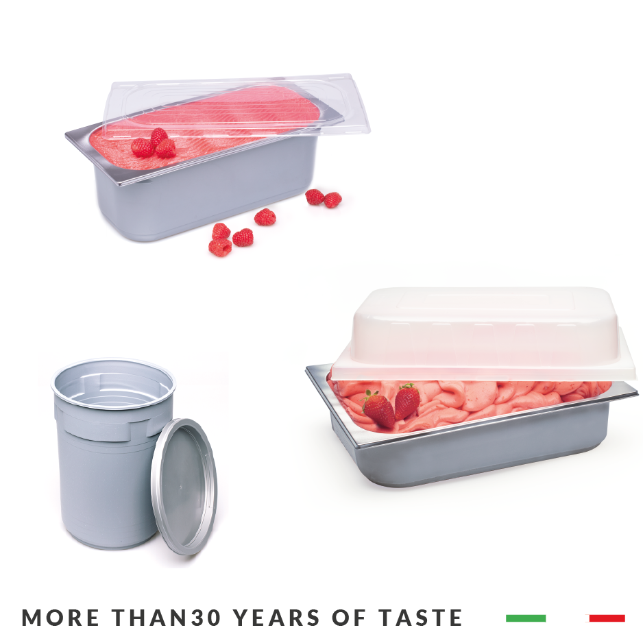 Italian Menodiciotto Gelato and Sorbet for Ice cream parlour in trays and tubs