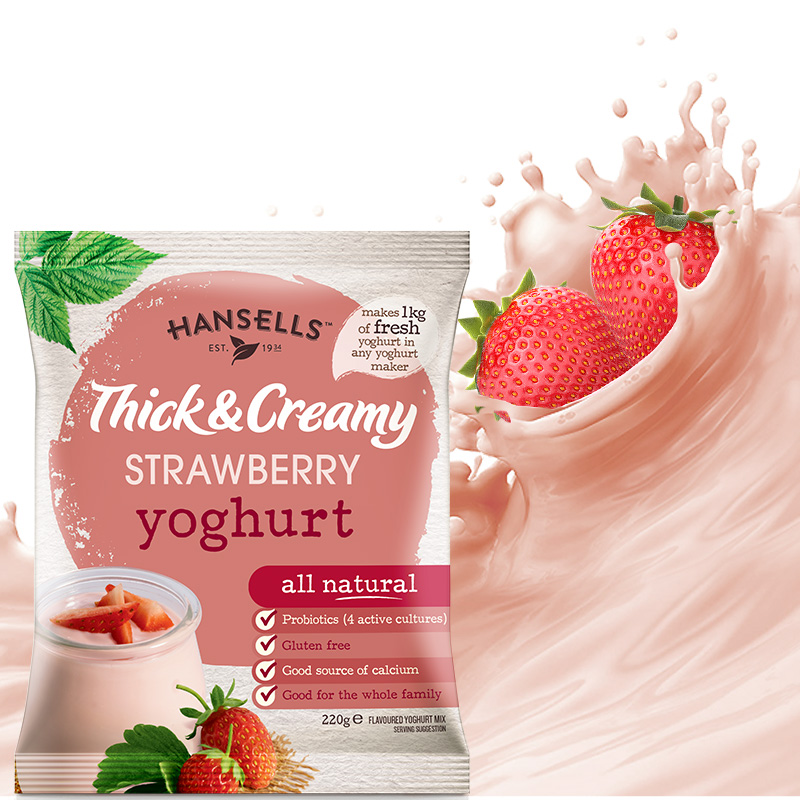 Hansells yogurt powder, wild strawberry flavor 220g