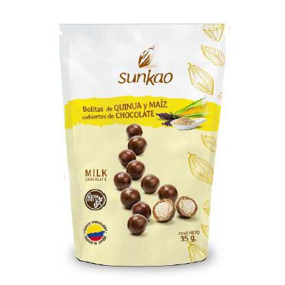 Ball of quinua and corn covered with 55% Cacao chocolate, Healthy snack 100% Ecuatorian 35g/120g