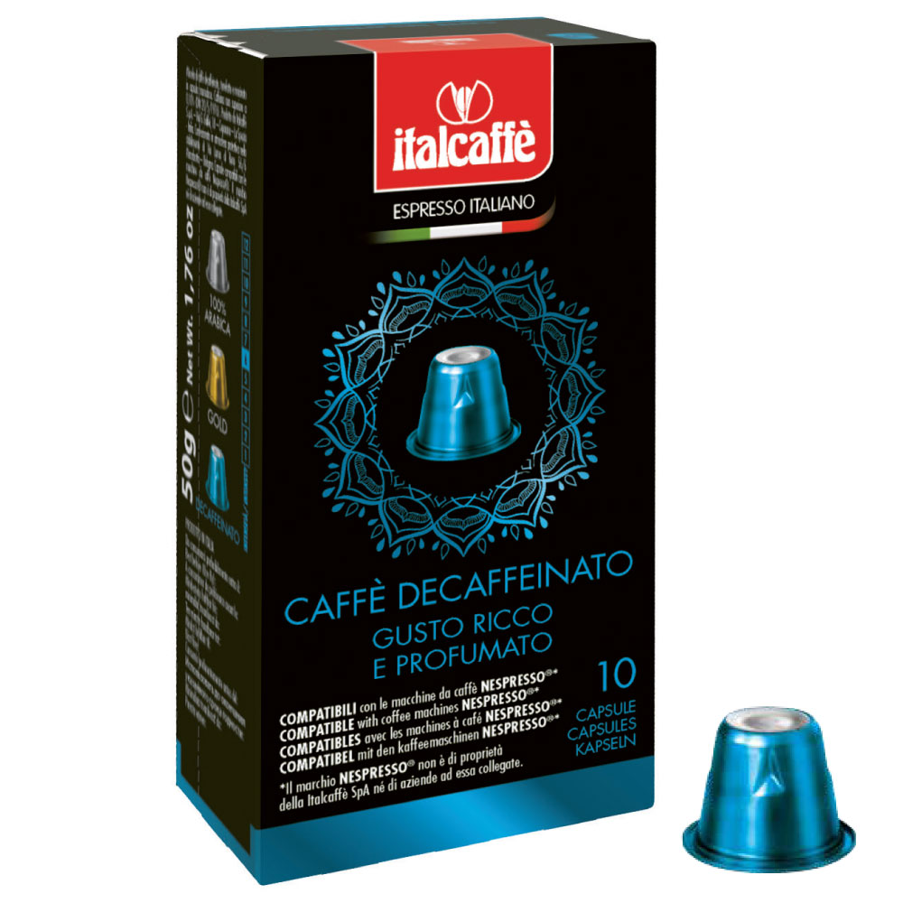 10 Nespresso compatible Decaffeinated coffee capsules pods Italcaffè Espresso